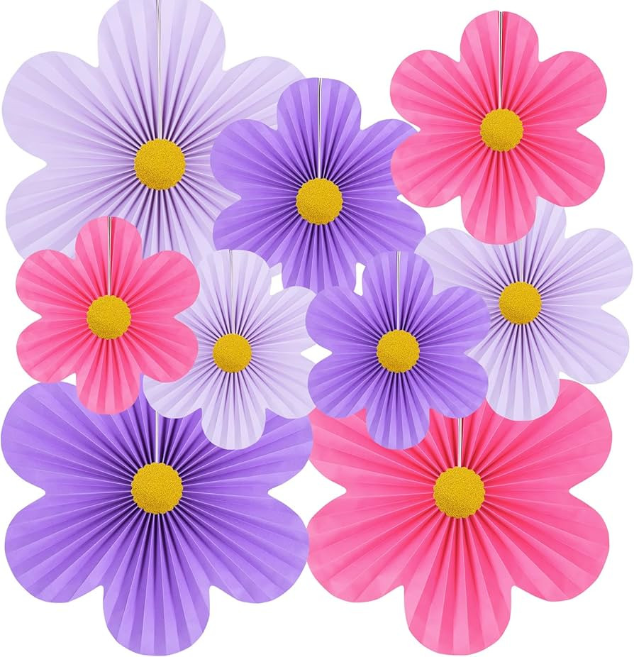 Purple Party Decorations Paper Flowers Decorations for Wall Classroom Paper Fans Floral Backdrop ... | Amazon (US)