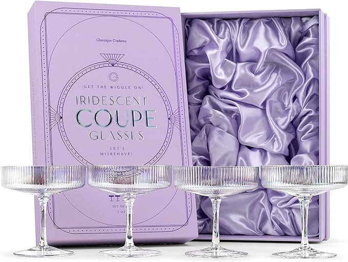 GLASSIQUE CADEAU Vintage Art Deco Iridescent Coupe Glasses | Set of 4 | 7 oz Rainbow Colored Cock... | Amazon (US)