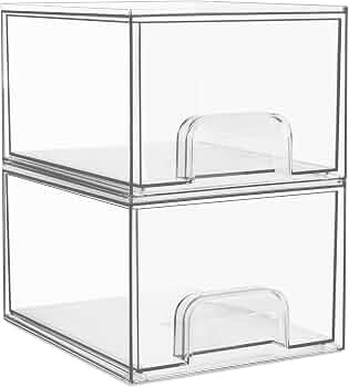 Vtopmart 2 Pack Stackable Makeup Organizer Storage Drawers, 4.4'' Tall Acrylic Bathroom Organizer... | Amazon (US)