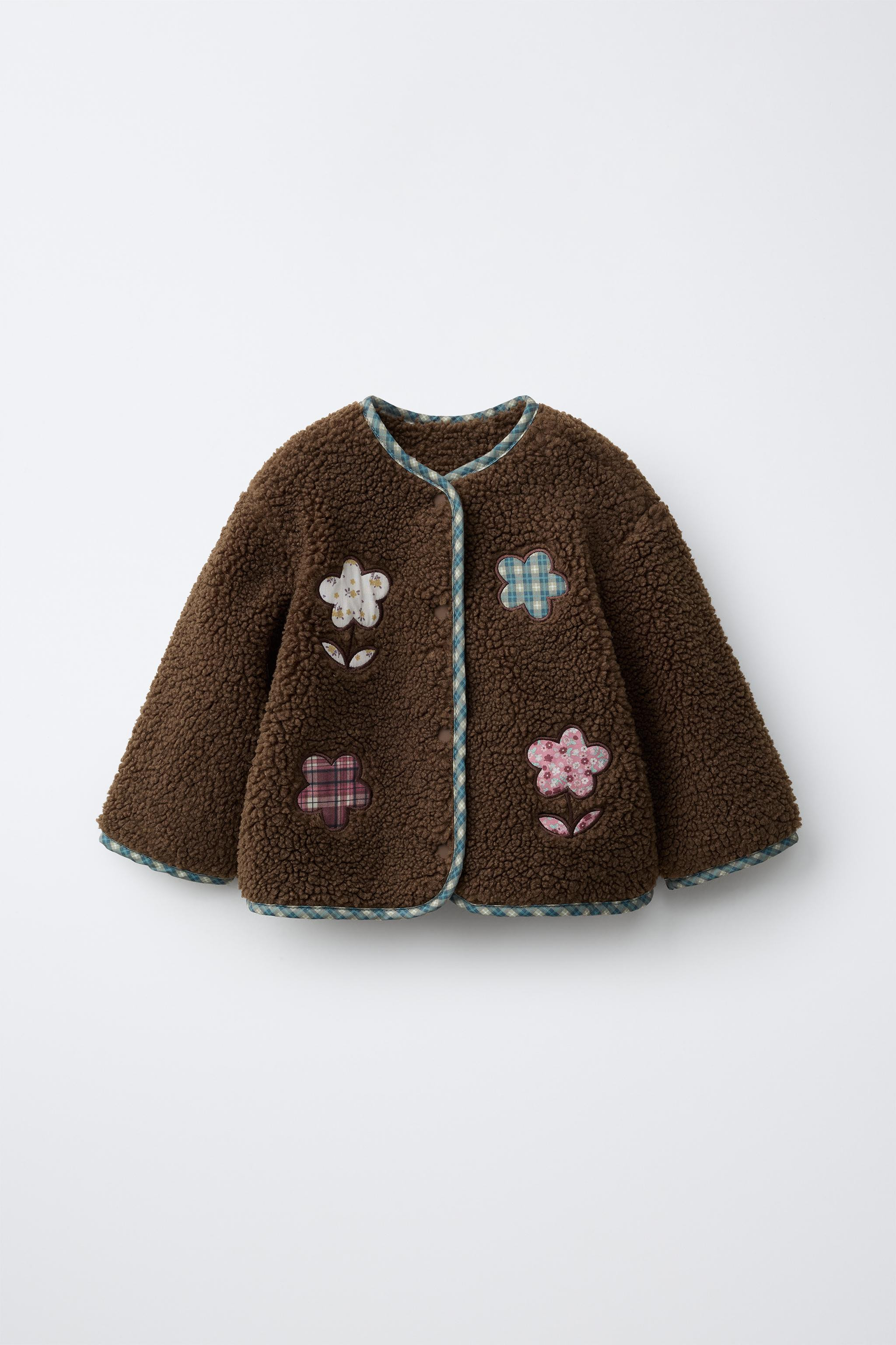 FAUX SHEARLING JACKET WITH FLORAL PATCHES | Zara US