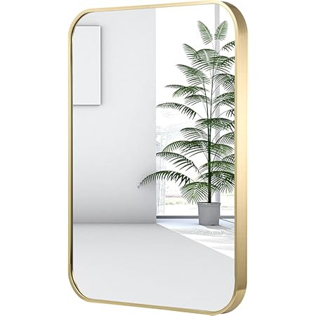 TETOTE Brushed Gold Bathroom Mirror, 24 x 36 Inch Metal Framed Mirror, Brushed Brass Rectangle Wa... | Amazon (US)