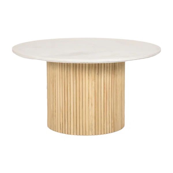 Wood/Marble 18"H Reeded Coffee Table in Natural/White with MDF/Marble Construction for Functional... | Wayfair North America