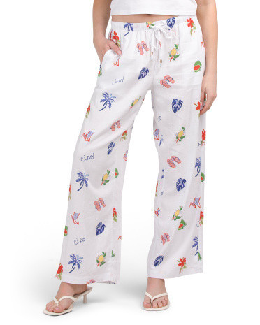 Linen Blend Printed Drawstring Pants for Women | Rayon/Cotton | Marshalls