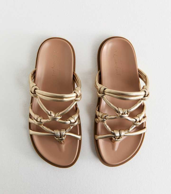 Gold Faux Leather Interwoven Slim Sole Sandals | New Look | New Look (UK)