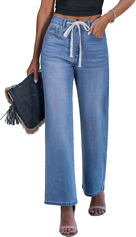 luvamia Wide Leg Jeans Woman High Waisted Trendy Drawstring Stretchy Denim Pants Relaxed Fit Trou... | Amazon (US)