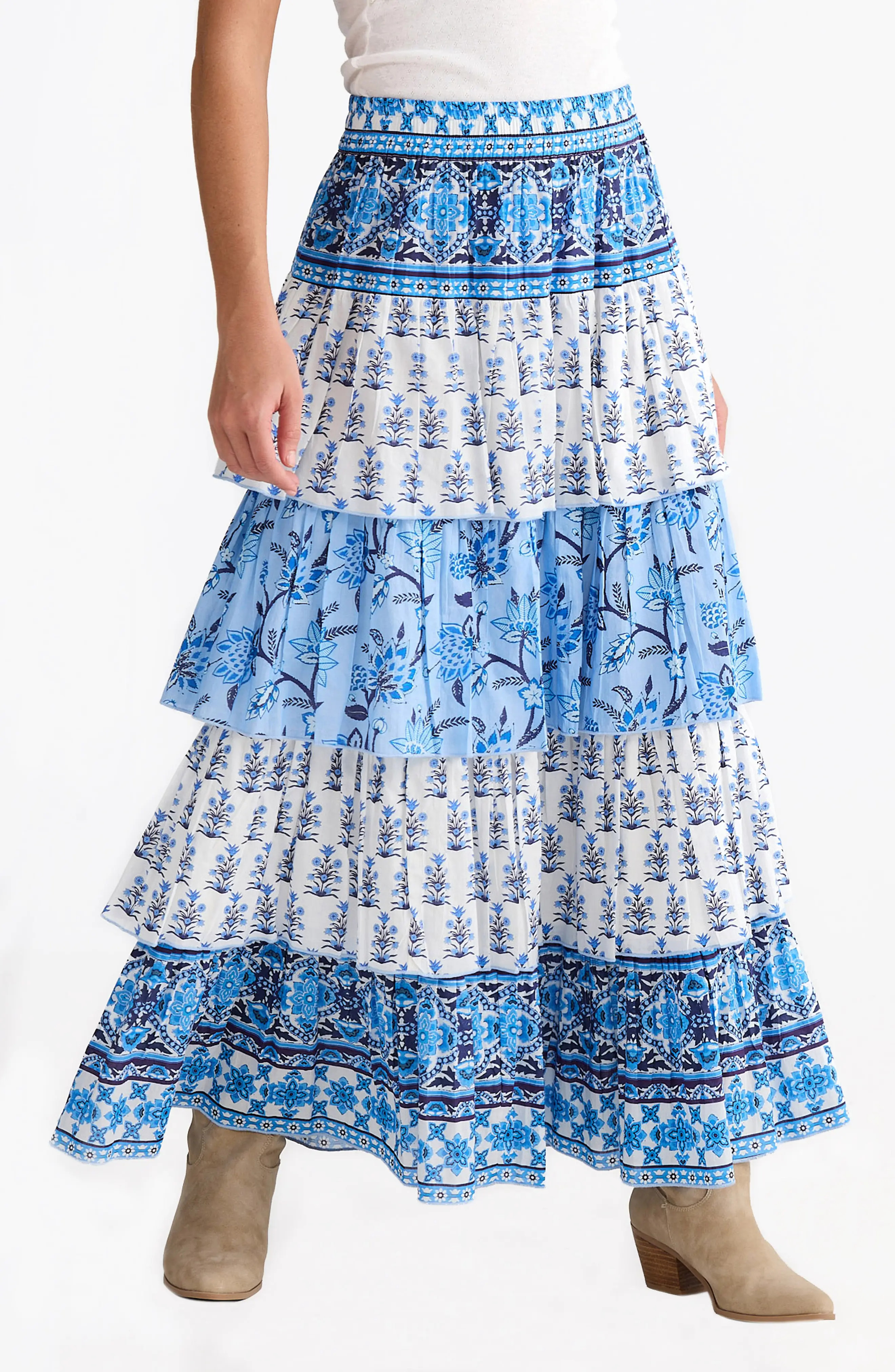 Talisman the Label Ariel Tiered Maxi Skirt in Blueberry Fields at Nordstrom, Size Large | Nordstrom