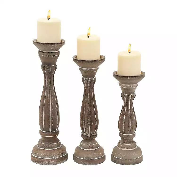 Rustic Brown Wooden Candle Holders, Set of 3 | Kirkland's Home