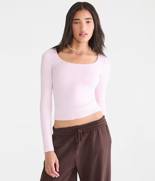 Long Sleeve Buttery Soft Scoop-Neck Tee | Aeropostale