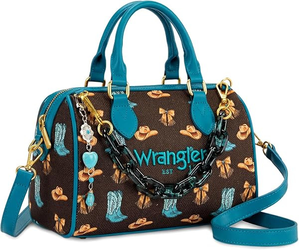 Wrangler Rodeo Icons Top Handle Handbag Western Satchel Barrel Bag with Chain Strap | Amazon (US)