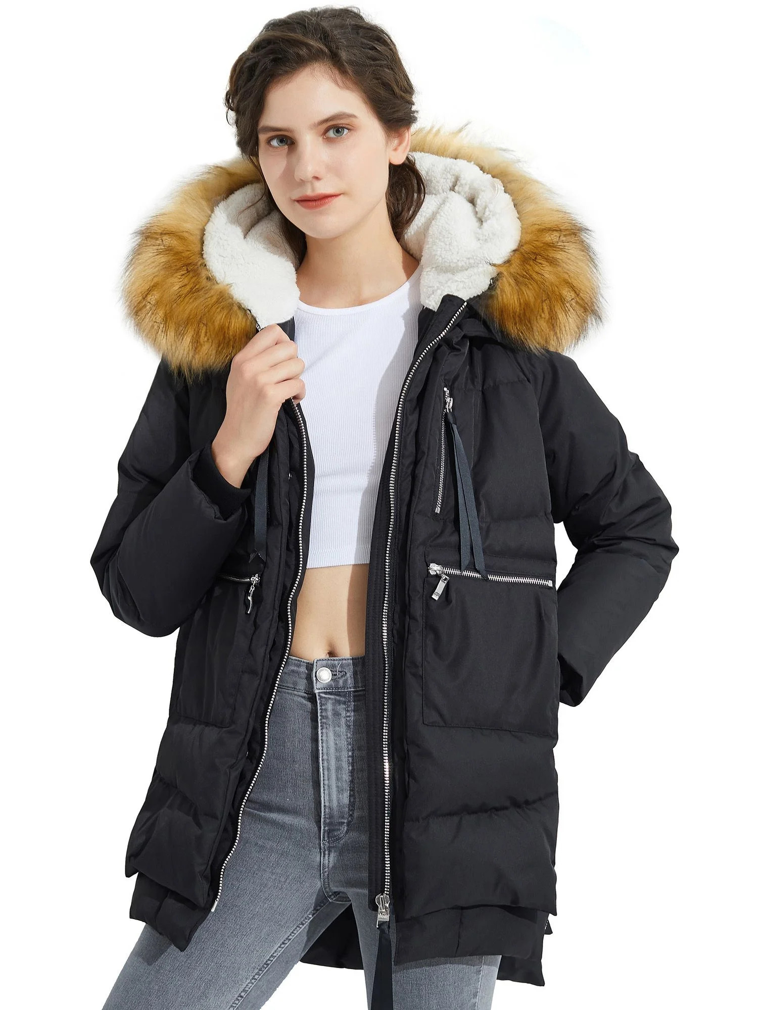 Orolay Women's Thickened Down Jacket Winter Hooded Coat with Faux Fur Trim | Walmart (US)