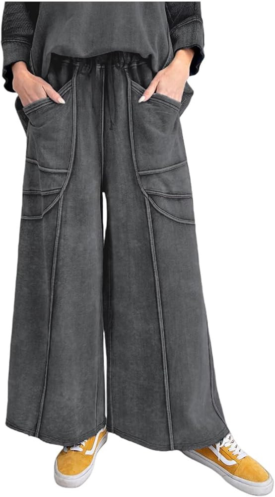 Men Women's Sweatpants Mens Jeans Acid Wash Womens Wide Leg Pants Drawstring Elastic Waist Pants ... | Amazon (US)