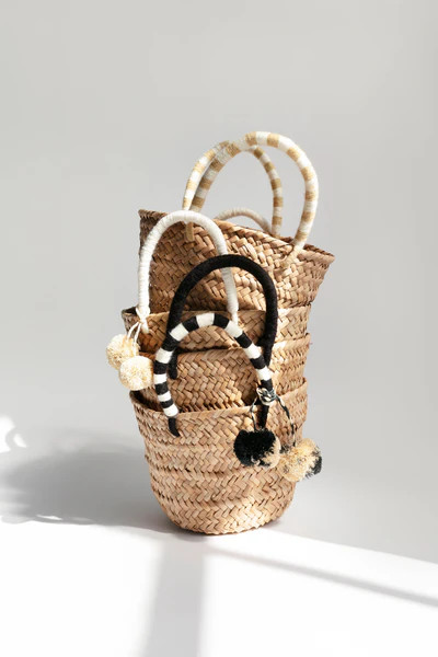 Mini St. Tropez Pom Pom Straw Tote | Over The Moon