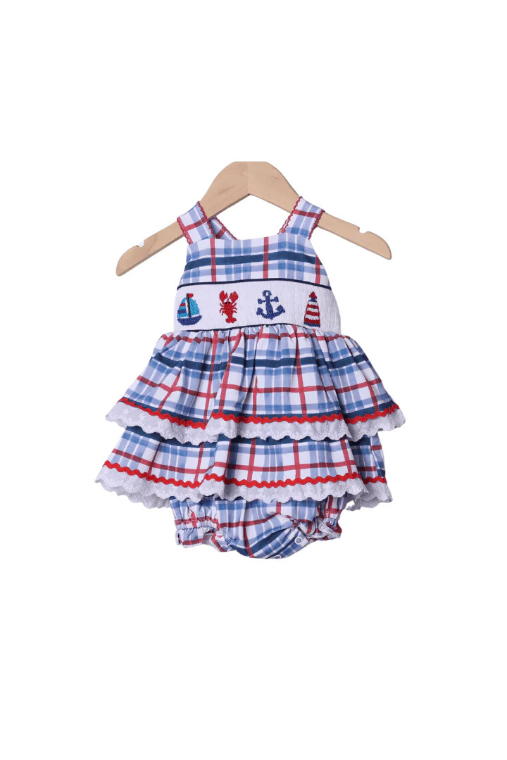 Smocked Sailboat Plaid Skirted Bubble | The Smocked Flamingo