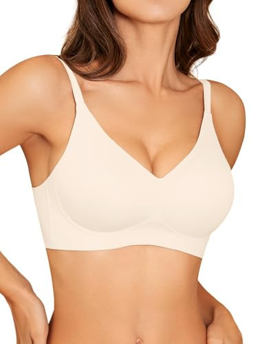 Jelly Bras for Women - S-2XL Wireless Seamless Padded Bralette with Support, No Underwire Comfortable T-Shirt Bra Beige | Amazon (US)