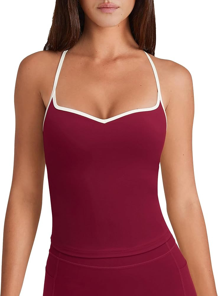 OMKAGI Sports Bras for Women Cute Sweetheart Neck Workout Tank Tops Open Back Yoga Bra Top | Amazon (US)