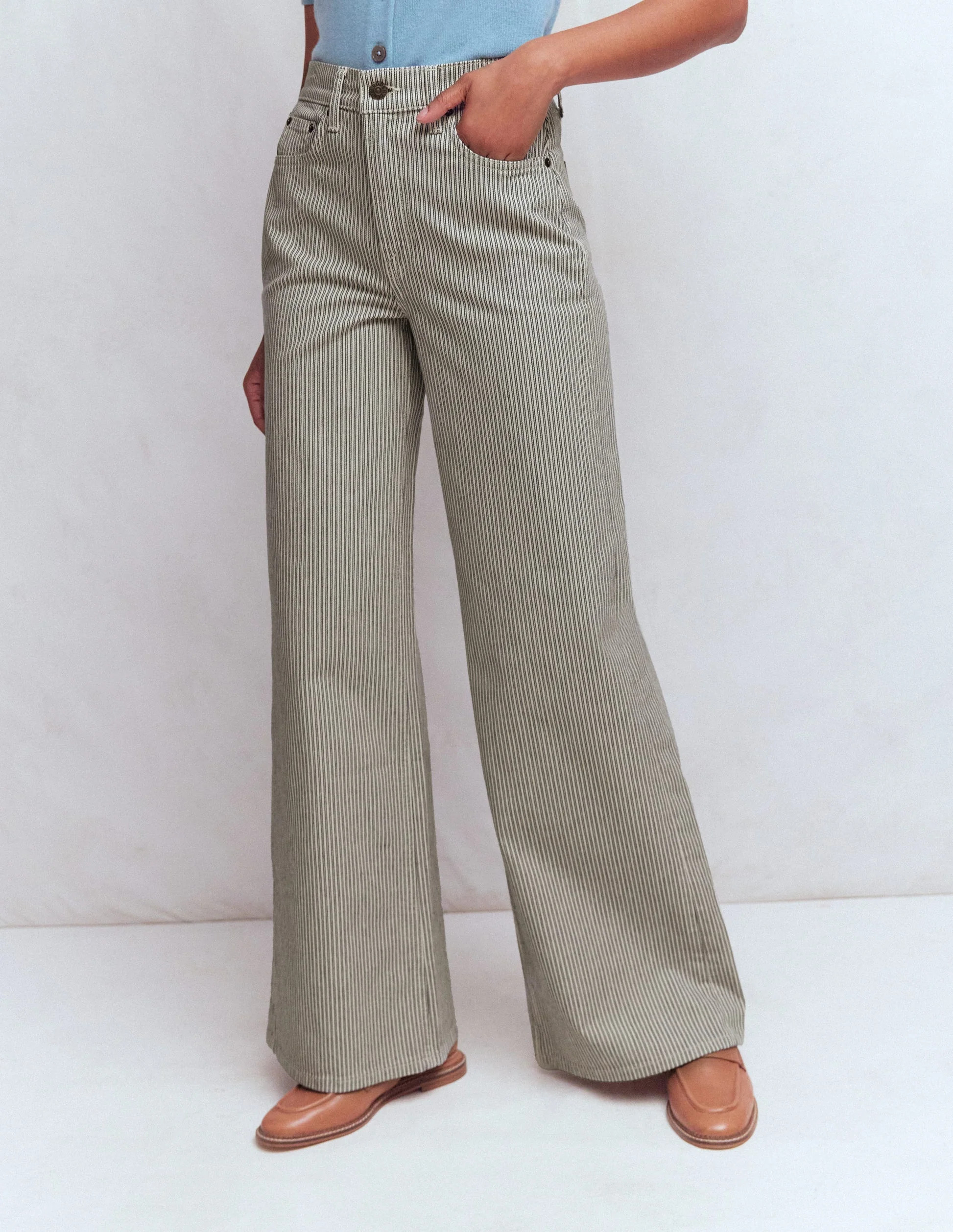 High Rise Wide Leg Jeans-Ecru Tan Stripe | Boden (US)