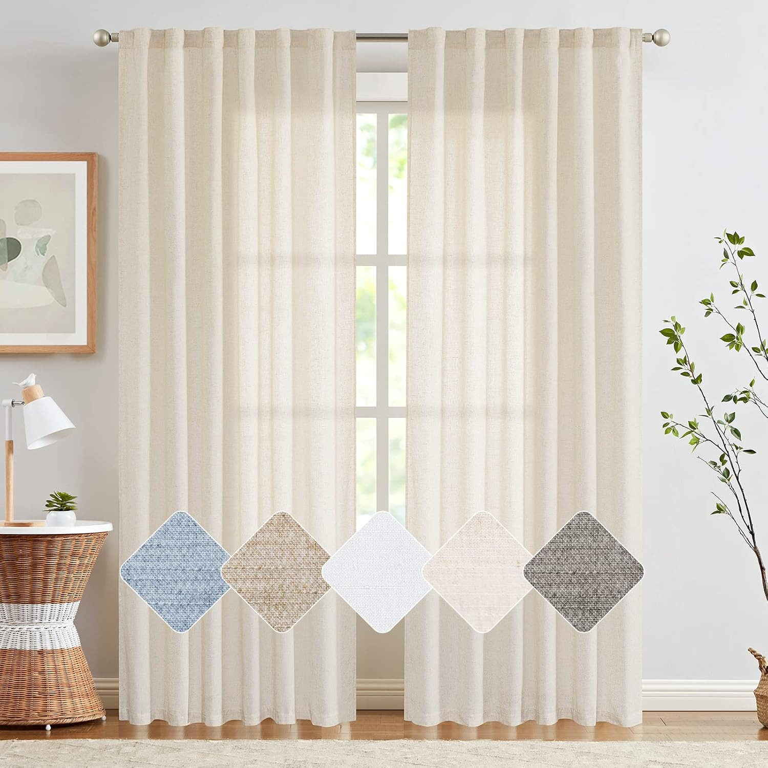 jinchan Linen Beige Curtains 90 Inches Long for Living Room Farmhouse Rod Pocket Back Tab Light F... | Amazon (US)