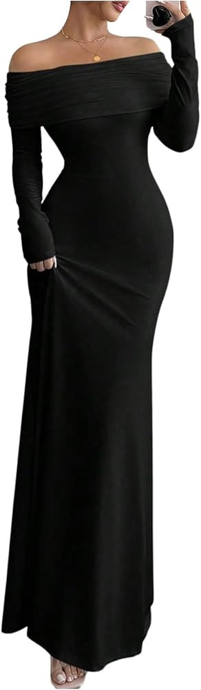 SOLY HUX Women's Long Sleeve Off The Shoulder Bodycon Dress Elegant Maxi Dress Cocktail Prom Dres... | Amazon (US)