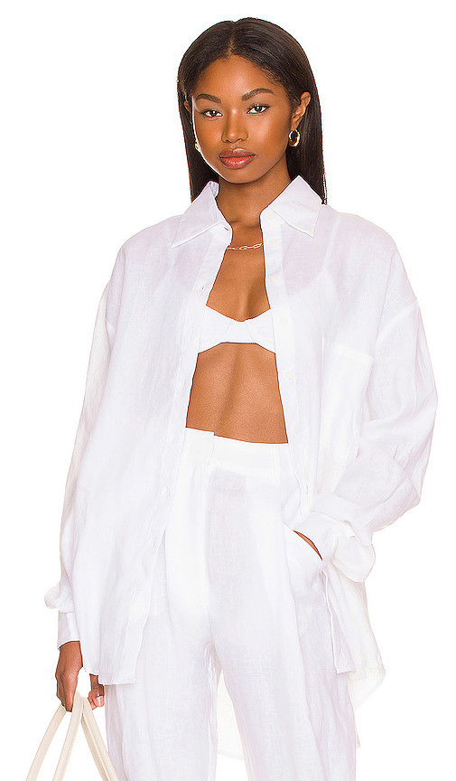 Linen Woven Shirt in White | Revolve Clothing (Global)