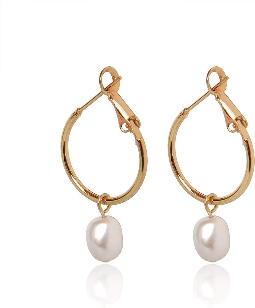 Believe London Pearl Hoop Earrings for Women Pearl Drop Gold Silver Stack Layer Dangle Healing El... | Amazon (US)