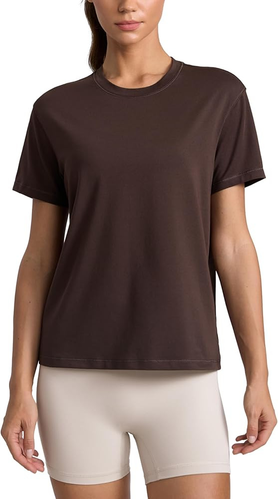 CRZ YOGA Cotton-Blend Workout Tops for Women Breathable Gym Athletic Short Sleeve Shirts Quick Dr... | Amazon (US)