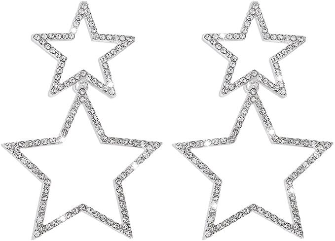 Rhinestone Big Star Dangle Earrings for Women Girls Hypoallergenic Crystal Long Tassel Stars Char... | Amazon (US)