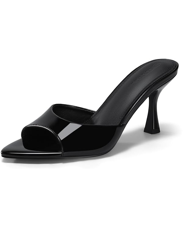 Coutgo Womens Heeled Mules Pointed Peep Toe High Heels Slip On Backless Mule Sandals Dress Shoes | Amazon (US)
