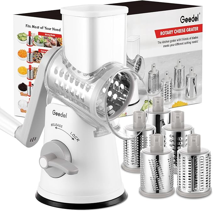 Geedel Rotary Cheese Grater Cheese Shredder - Upgraded 5-in-1 Cheese Grater with Handle and Stron... | Amazon (US)