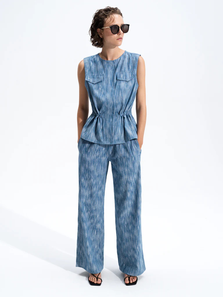 Bessie Textured Denim Wide Leg Trousers | French Connection (UK)