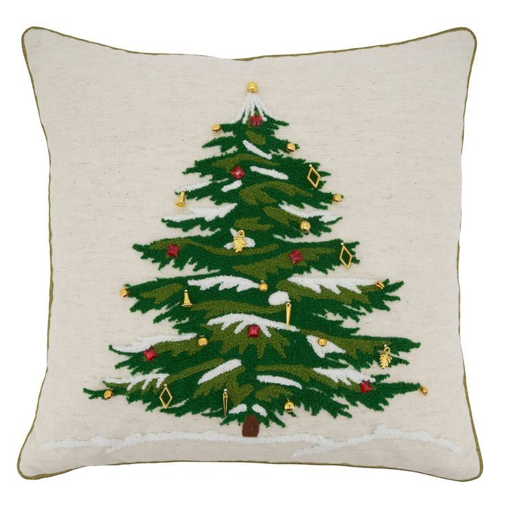 18"x18" Embroidered Christmas Tree Poly Filled Square Throw Pillow - Saro Lifestyle | Target