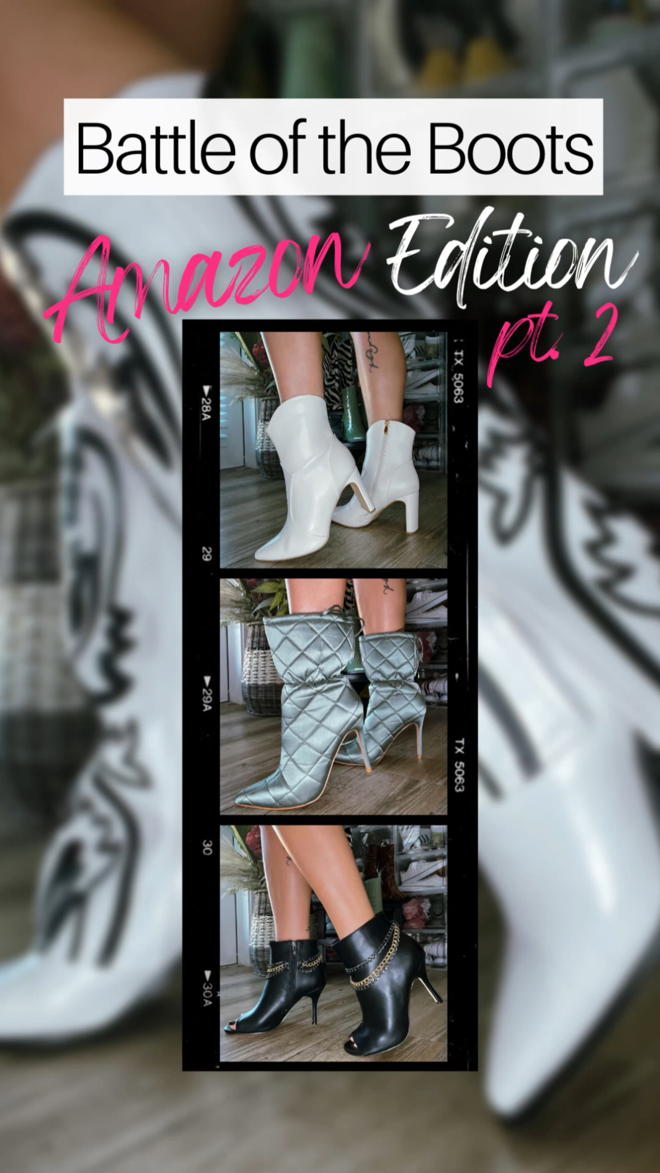 ⚔️ Battle of the Boots 👢: #Amazon Edition PART ✌🏻💕

Things to Know:
1️⃣: White Western Boots - Fit: TTS • Comfort Level: 10/10 • Walkability: 10/10
2️⃣: Green Quilted Stiletto Boots: Fit TTS • Comfort Level: 10/10 • Walkability: 10/10
3️⃣: Red Patent Leather Boots: Fit: SMALL • Comfort Level: 2/10 • Walkability: 10/10
4️⃣: Black Peep Toe Stiletto Boots: Fit: TTS • Comfort Level: 10/10 • Walkability: 10/10
5️⃣: White Cowboy Boots: Fit: SMALL • Comfort Level: 10/10 • Walkability: 10/10

* As an Amazon Affiliate, I earn from qualifying purchases. * #ad #comissionsearned 

#LTKSeasonal #LTKshoecrush #LTKstyletip