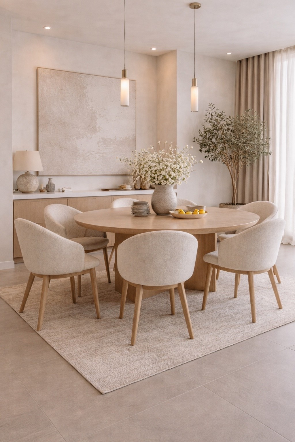 A calm and elegant dining room designed in warm neutral tones 🤍
Soft upholstered chairs, a light wood table, minimal decor, and gentle lighting create a cozy yet modern atmosphere.
Perfect inspiration for a modern home, Japandi interiors, and timeless dining room design.

Save this if you love neutral interiors, minimal luxury, and cozy modern spaces ✨

#DiningRoomInspo
#NeutralInteriors
#ModernDiningRoom
#CozyHome
#MinimalHome
#JapandiStyle
#ScandinavianInterior
#LightWood
#HomeInspiration
#InteriorDesign
#LTKhome
#LTKinteriors
#LTKneutral
