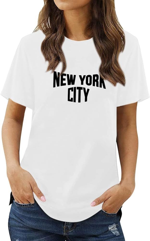 Blekii Women's New York City T Shirts Short Sleeve Round Neck Vintage Letter Print Graphic Tees S... | Amazon (US)