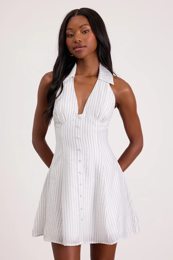 Avella White Striped Collared Mini Dress | Resort Outfits | Resortwear | Resort Dress | Lulus
