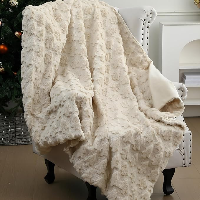 Breling Christmas Throw Blanket 3D Beige Christmas Tree Fuzzy Fluffy Soft Cozy Blanket and Throws... | Amazon (US)