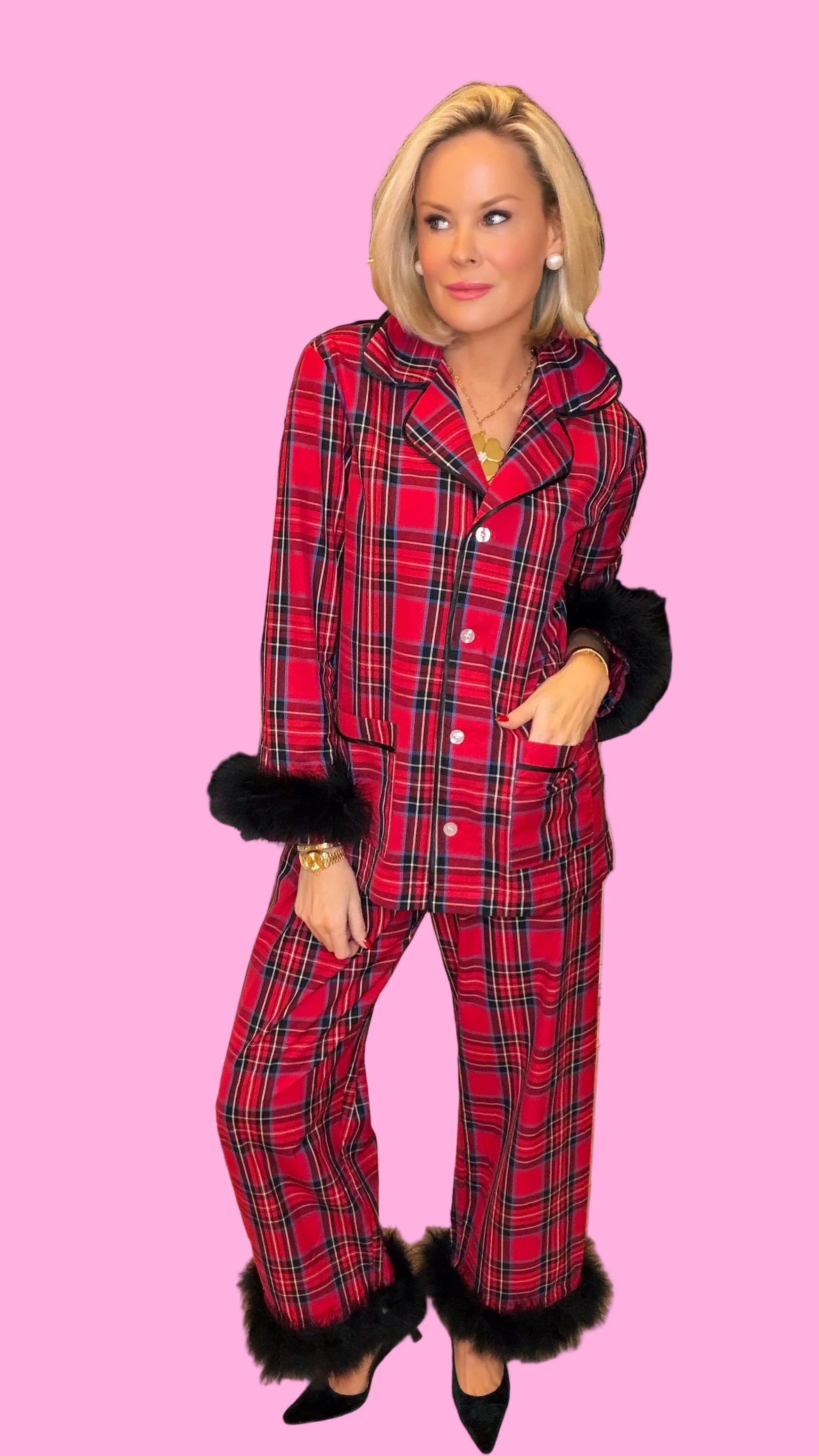 Plaid Pajamas with Feathers | Teggy French