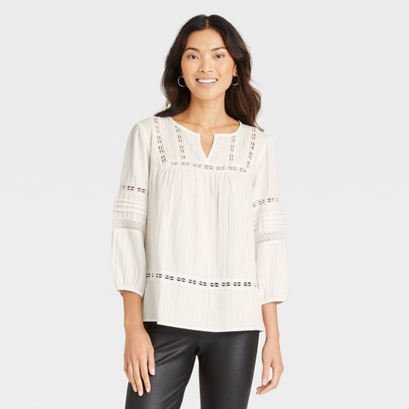 Women&#39;s Balloon 3/4 Sleeve Blouse - Knox Rose&#8482; White L | Target