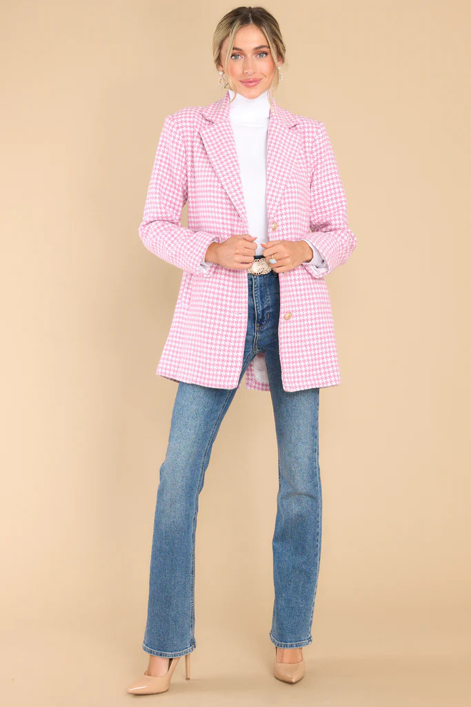 No Bad Angles Rose Pink Houndstooth Blazer | Red Dress 