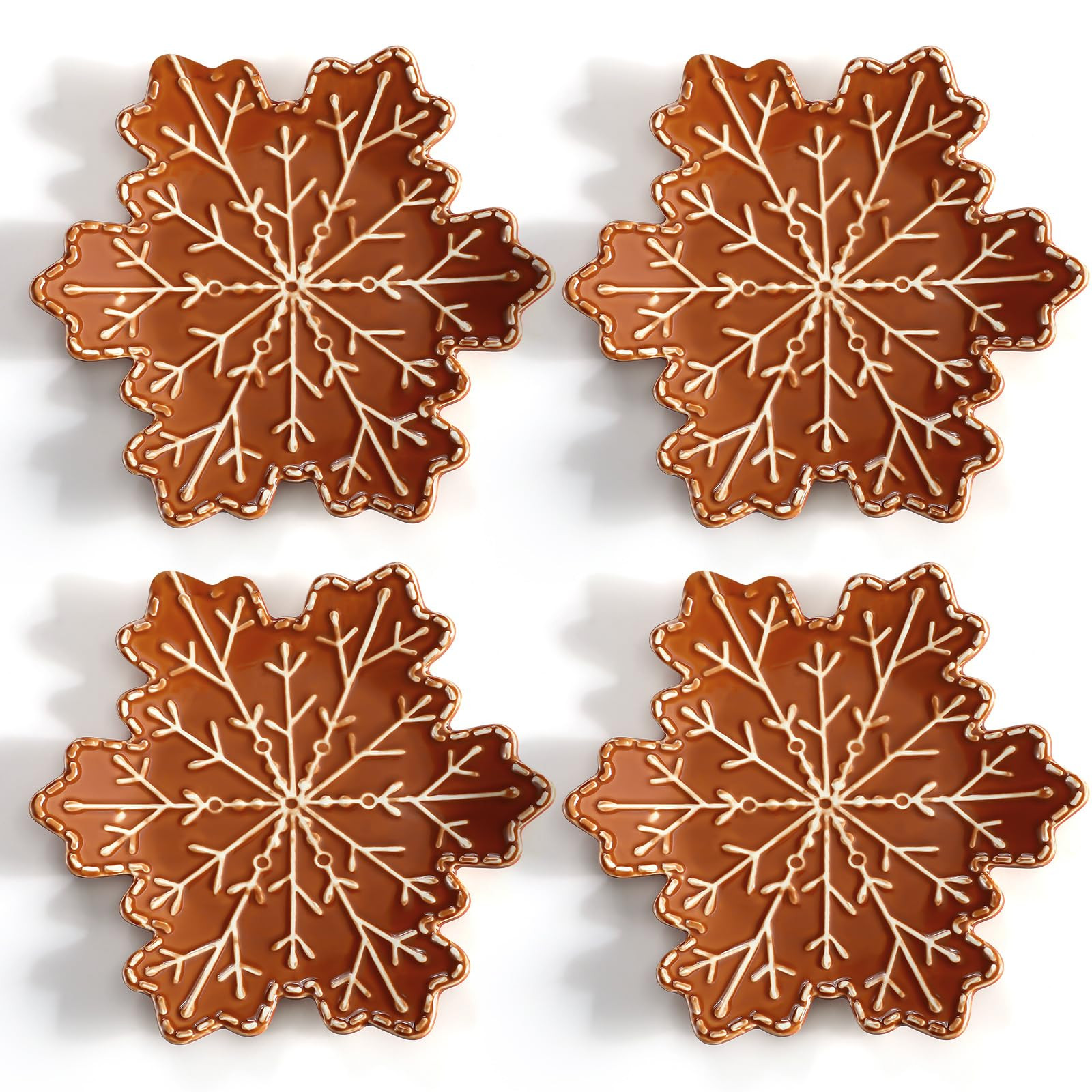 Honeydak 4 Pcs Gingerbread Snowflake Ceramic Appetizer Plates Traditional Christmas Gingerbread S... | Amazon (US)