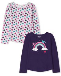 Girls Long Sleeve Rainbow And Heart Print Top 2-Pack | The Children's Place | The Children's Place