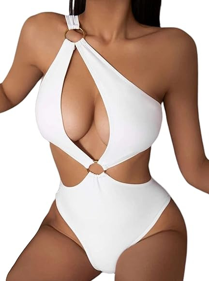 Hilinker Women's O-Ring Cutout Halter One Piece Swimsuit High Cut Bathing Suit | Amazon (US)