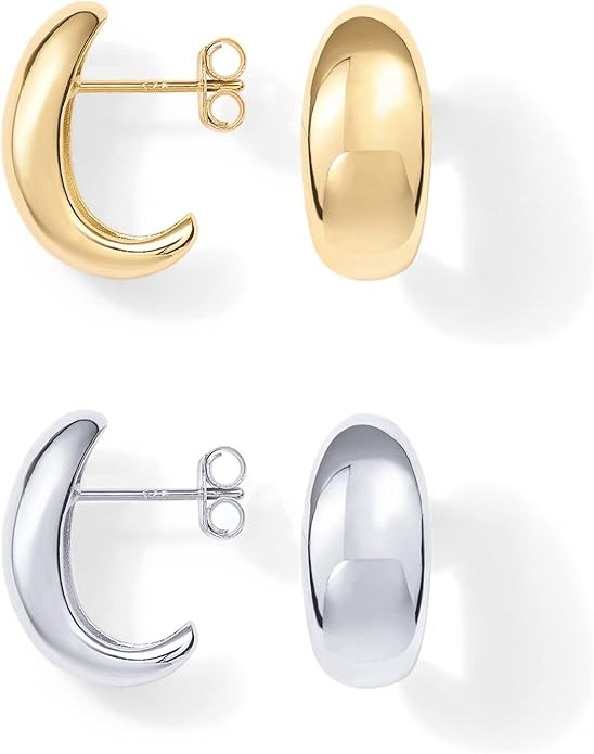 PAVOI 14K Gold Plated Sterling Silver Post Huggie Earrings | Gold Dome Huggie Hoop Earrings for W... | Amazon (US)