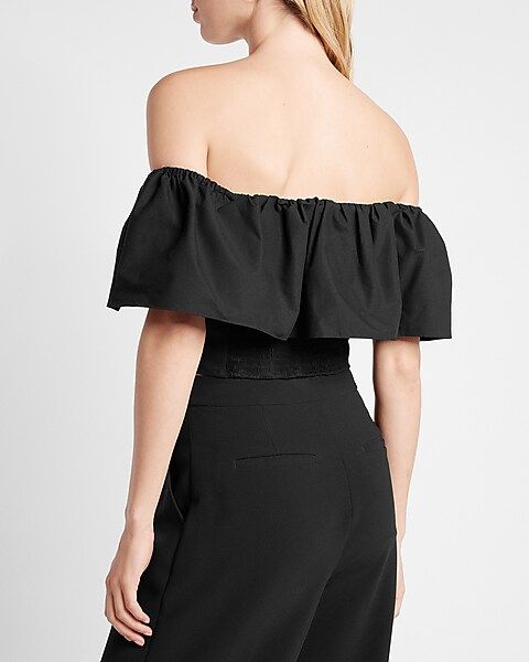 Off The Shoulder Ruffle Overlay Cropped Top | Express