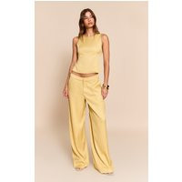 Lemon Woven Pintuck Wide Leg Pants | PrettyLittleThing US