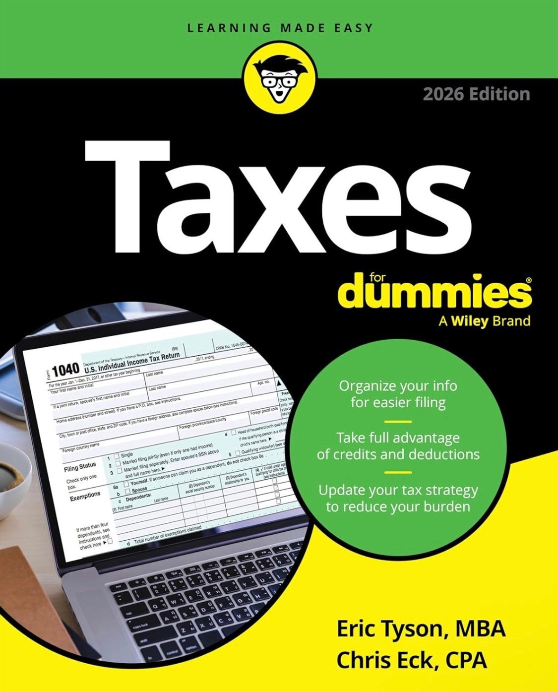 Give Uncle Sam what he's legally owed―and not a penny more!―with this trusted guide to your US taxes

Taxes For Dummies: 2026 Edition is your personal antidote to the confusing and frustrating chaos of the United States tax system. It's a straightforward and expert walkthrough of how to file your tax return while maximizing every last deduction and credit that you're legally entitled to. You'll minimize your tax bill using the clear insights and explanations contained within as the authors guide you through every step of the tax return process.

From determining what kind of taxpayer you are to identifying deductible expenses, determining your eligibility for credits, and responding to an IRS audit, Taxes For Dummies, 2026 Edition covers the issues and situations you're likely to encounter as a United States taxpayer. You'll also find:

Step-by-step instructions on how to fill out tax forms and schedules
Strategies for year-round tax planning so you're not swamped or overwhelmed come tax season
Techniques and best practices for selecting and working with a tax advisor
Perfect for all US taxpayers seeking a better understanding of the US tax filing system, Taxes For Dummies: 2026 Edition will help you save money and time on your income tax return this year.

Tax filing, 2026 tax filing, tax return, taxes for dummies, taxes for dummies 2026, tax returns 2026, household tax, income tax deduction, business tax returns, sole proprietor tax return, llc tax returns 