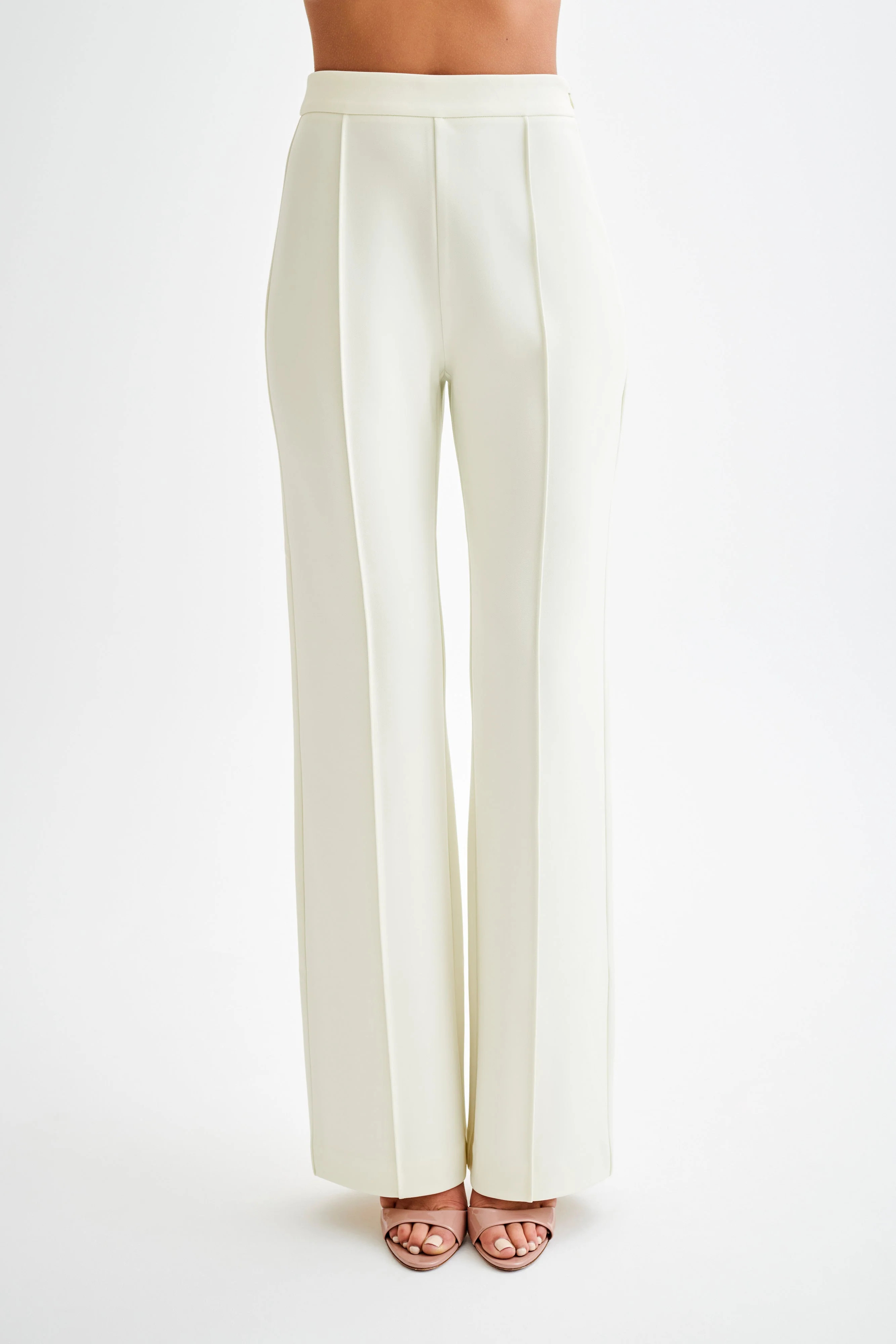 Antonia Pleated Wide Leg Pants - Ivory | MESHKI US