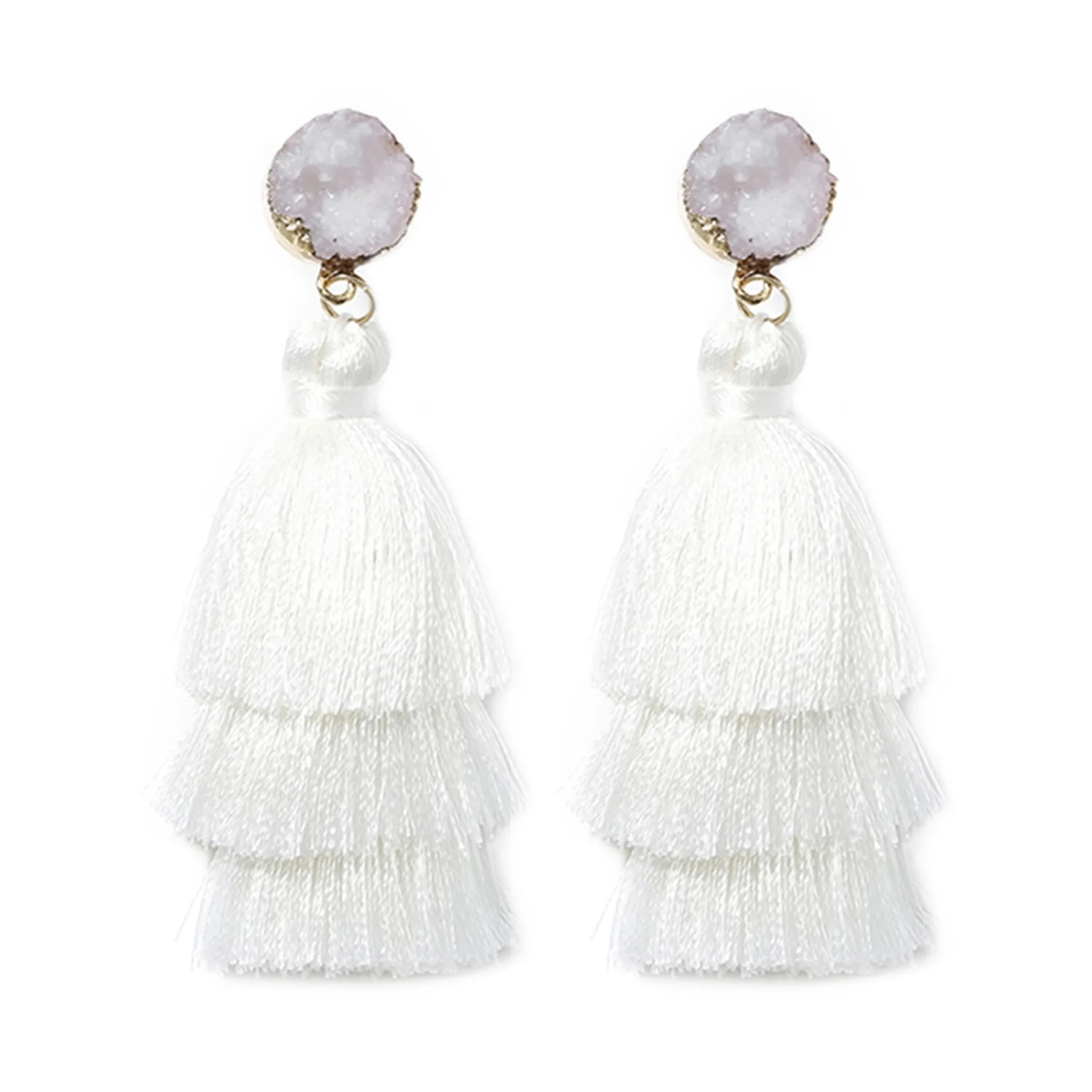 White Tassel Earrings for Women | Colorful Layered Tassle 3 Tier Bohemian Earrings | Dangle Drop ... | Walmart (US)