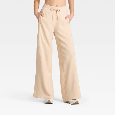 Women's French Terry Wide Leg Sweatpants - JoyLab™ Tan L | Target