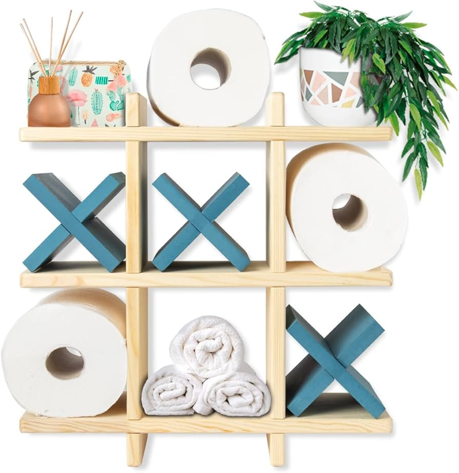 Tic Tac Toe Toilet Paper Holder for Wall - Small Natural, Minimalist Design - Rustic Toilet Paper... | Amazon (US)