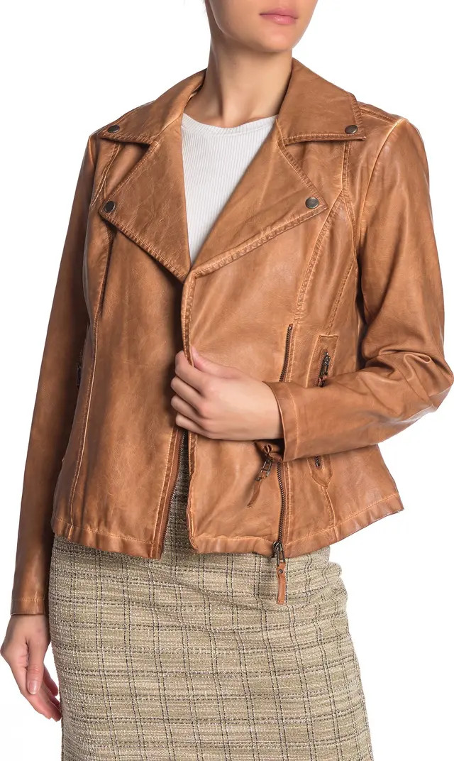 MAXSTUDIO Washed Faux Leather Moto Jacket | Nordstrom Rack